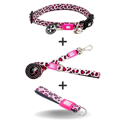 Комбо подарок Брелок Smart ID Collar Leopard Pink/XS + Short Leash Leopard Pink/XS + Key Ring Leopard Pink/Tag