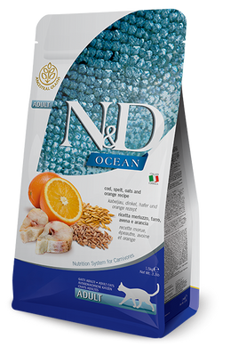Farmina N&D Ocean Adult - Низкозерновой сухой корм для взрослых кошек с треской и апельсином 10 кг