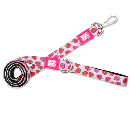 Max & Molly Short Leash Strawberry Dream/XS - Короткий розовый поводок с клубничным принтом