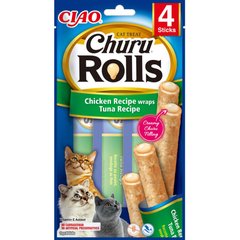 INABA Churu Rolls - Ласощі для котів з куркою і тунцем 4 x 10 г