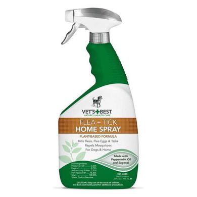 VET'S BEST Flea & Tick Home Spray - Універсальний домашній спрей для собак та для дому від бліх, кліщів та москітів, 945 мл