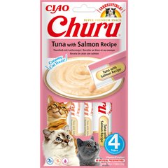 INABA Churu - Ласощі для котів вершковий мус у стіках з тунцем та лососем 4 x 14 г