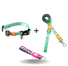 Комбо подарунок Брелок Smart ID Cat Collar - Ducklings/1 size + Short Leash Ducklings/XS + Key Ring Leopard Pink/Tag