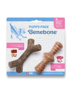 Benebone Puppy 2-Pack Maplestick Zaggler Bacon - Набір з двох жувальних іграшок для собак зі смаком бекону