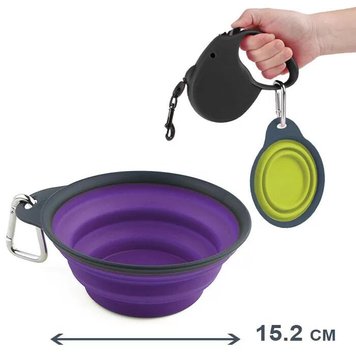 Dexas Collapsible Travel Cup Миска складная с карабином (большая),15.2х17х1.2 см, 480 мл