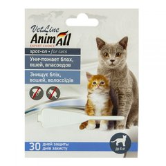 AnimAll VetLine Краплі проти бліх, вошей, волосоїдів для котів до 4 кг, 0,5 мл