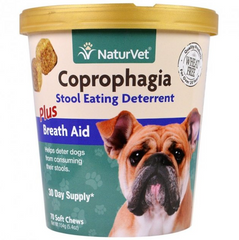 NaturVet, Coprophagia Plus Breath Aid - Засіб від поглинання калу, 70 м'яких жувальних таблеток