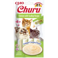 INABA Churu - Ласощі для котів вершковий мус у стіках з куркою та гребінцем 4 x 14 г