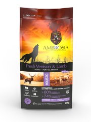 Ambrosia Adult Dog Venison & Lamb - Амброзія беззерновий корм для дорослих собак зі свіжою олениною та ягням 12 кг