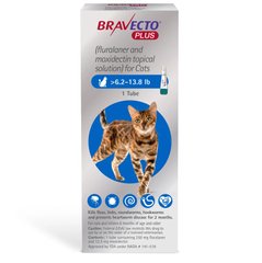 Bravecto Plus - Бравекто Плюс Краплі від бліх, кліщів та глистів для кішок вагою від 2,8 кг до 6,25 кг