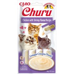 INABA Churu - Лакомство для кошек сливочный мусс в стиках с курицей и креветками 4 x 14 г