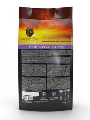 Ambrosia Adult Dog Venison & Lamb - Амброзия беззерновой корм для взрослых собак со свежей олениной и ягненком 12 кг