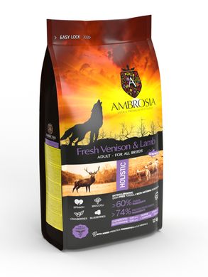 Ambrosia Adult Dog Venison & Lamb - Амброзия беззерновой корм для взрослых собак со свежей олениной и ягненком 12 кг