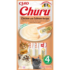 INABA Churu - Ласощі для котів вершковий мус у стіках з куркою та лососем 4 x 14 г