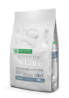 Nature's Protection Superior Care White Dogs Grain Free Adult Small and Mini Breeds - Сухой беззерновой корм для взрослых собак малых пород с белой шерстью со вкусом белой рыбы 17 кг