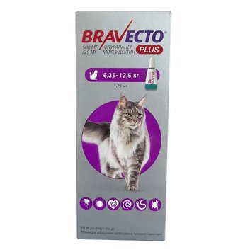 Bravecto Plus - Бравекто Плюс Краплі від бліх, кліщів та глистів для кішок вагою від 6,25 кг до 12,5 кг