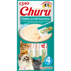 INABA Churu - Ласощі для котів вершковий мус у стіках з куркою та крабом 4 x 14 г