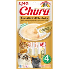 INABA Churu - Ласощі для котів вершковий мус у стіках тунецьіз пластівцями боніто 4 x 14 г