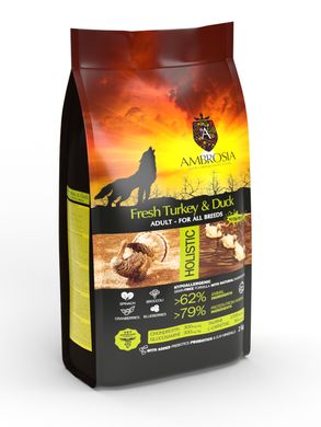 Ambrosia Adult Dog Turkey & Duck - Амброзия беззерновой корм для взрослых собак со свежей индейкой и уткой 2 кг