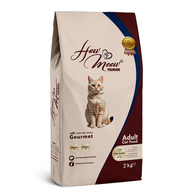 Полнорационный сухой корм How Meow Adult Cat Gourmet для взрослых кошек с ягненком, рыбой и курицей, 2 кг