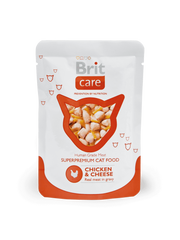 Brit Care Chicken & Cheese Pouch - Консерва для взрослых кошек с курицей и сыром 80 г