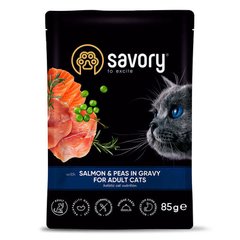 Savory Adult Cat Pouch with Salmon & Peas in Gravy - Сейворі пауч для дорослих кішок з лососем та горошком 85 г