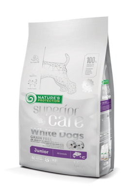 Nature's Protection Superior Care White Dogs Grain Free Junior All Breeds - Сухой беззерновой корм для юниоров всех пород собак с белым окрасом шерсти с лососем 17 кг