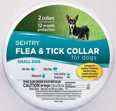 Sentry Flea&Tick Small ошейник от блох и клещей для собак малых пород, 6 месяцев защиты, 36 см, 2 шт