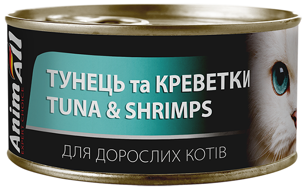 AnimAll Tuna & Shrimps - Вологий корм для котів з тунцем та креветками 85 г