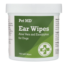 Pet MD Aloe Vera & Eucalyptus Dog Ear Wipes - Серветки для вух собак з алое вера та евкаліптом, 100 шт