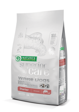 Nature's Protection Superior Care White Dogs Grain Free Starter All Breeds - Сухой беззерновой корм для щенков всех пород с белоснежной шерстью возрастом до 4 месяцев с лососем и крилем 17 кг