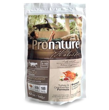 Pronature Holistic Adult Turkey & Cranberries - Пронатюр Холистик сухой беззерновой корм для котов с индейкой и клюквой 340 г