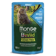 Мonge Сat Вwild Grain Free wet Anchovies Vegetables - Вологий корм для дорослих кішок анчоуси та овочі 85 г