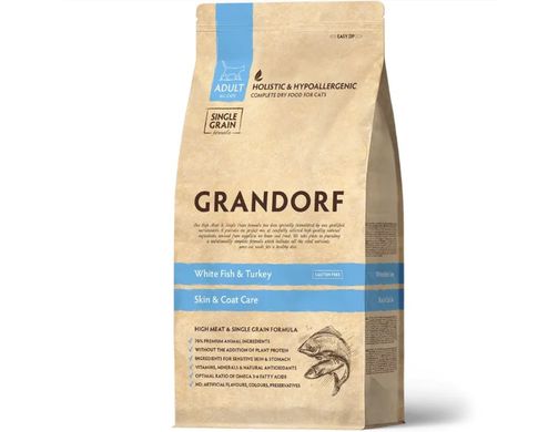 Grandorf White Fish and Turkey - Грандорф cухий комплексний корм для дорослих котів з рибою та індичкою 2 кг