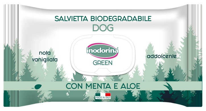 Inodorina Salv Green Addolcente - Биоразлагаемые салфетки для собак с мятой и алоэ, 30 шт