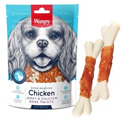 Wanpy Chicken Jerky and Calcium Bone Twists - Ванпи лакомство-косточки кальциево с вяленой курицей для собак 100 г