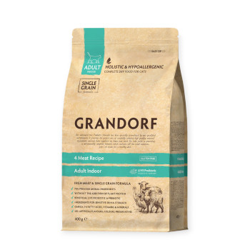 Grandorf Four Meat Ault Indoor корм для дорослих котів, з м'ясом - 6 кг