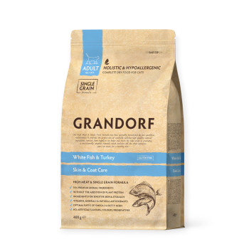 Grandorf White Fish & Turkey & Coat Care для дорослих котів, з білою рибою та індичкою - 400 г
