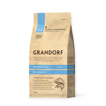 Grandorf White Fish & Turkey & Coat Care для дорослих котів, з білою рибою та індичкою - 2 кг