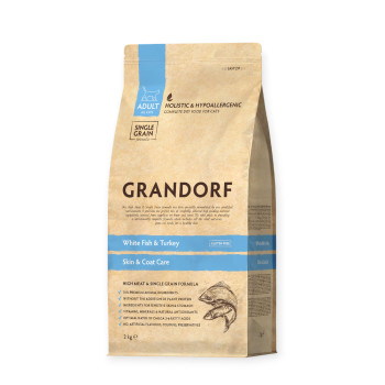 Grandorf White Fish & Turkey & Coat Care для дорослих котів, з білою рибою та індичкою - 6 кг