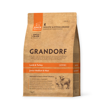 Grandorf Lamb & Turkey Junior Medium & Maxi корм для собак средних и крупных пород - 3 кг