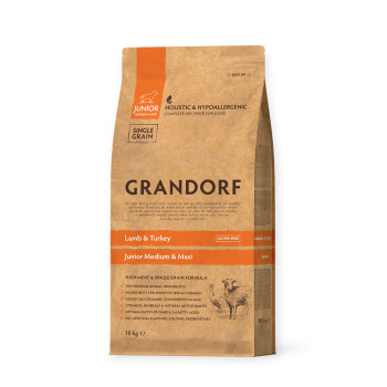 Grandorf Lamb & Turkey Junior Medium & Maxi корм для собак средних и крупных пород - 10 кг