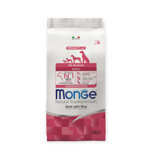 Monge Dog Adult Beef & Rice корм для собак, с говядиной и рисом - 2,5 кг