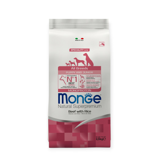 Monge Puppy & Junior Beef & Rice корм для щенков, с говядиной и рисом - 2,5 кг