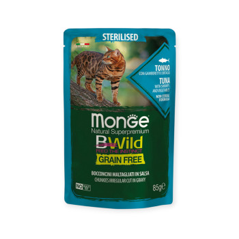 Monge Cat Bwild Grain Free Sterilised Tuna Shrimps Vegetables корм, с тунецом и креветками - 85 г