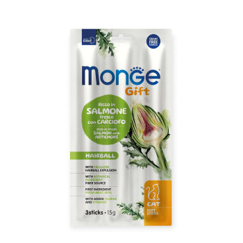Monge Gift Cat Hairball ласощі для котів, з сьомгою та артишоком - 15 г