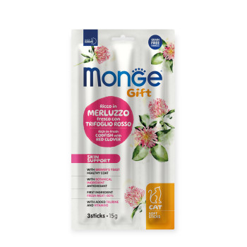 Monge Gift Skin Support лакомства для кошек, с треском и красным клевером - 15 г