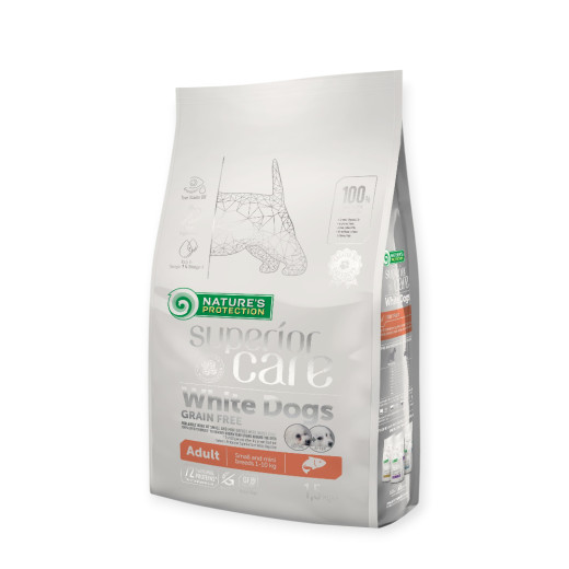 Nature's Protection Superior Care White Dogs Grain Free Adult Small & Mini, с лососем - 1,5 кг