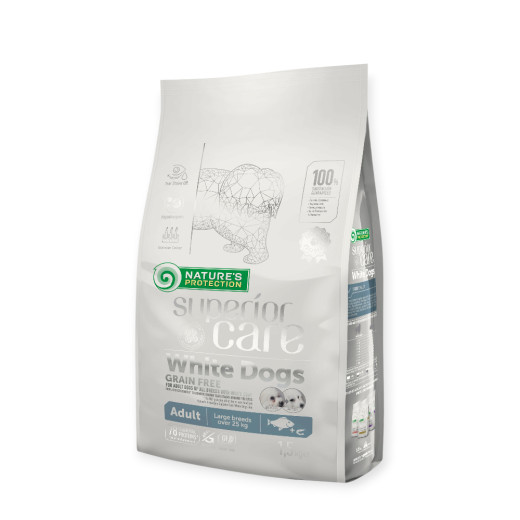 Nature's Protection Superior Care White Dogs Grain Free Adult Large Breeds, с белой рыбой - 1,5 кг