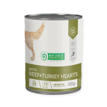 Nature's Protection Beef & Turkey Hearts корм для собак з яловичиною та серцем індички, 800 г